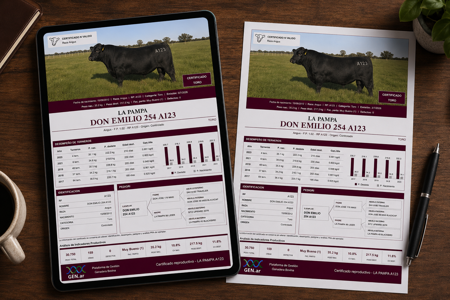 Certificado reproductivo de toro — modo Cabaña GEN.ar